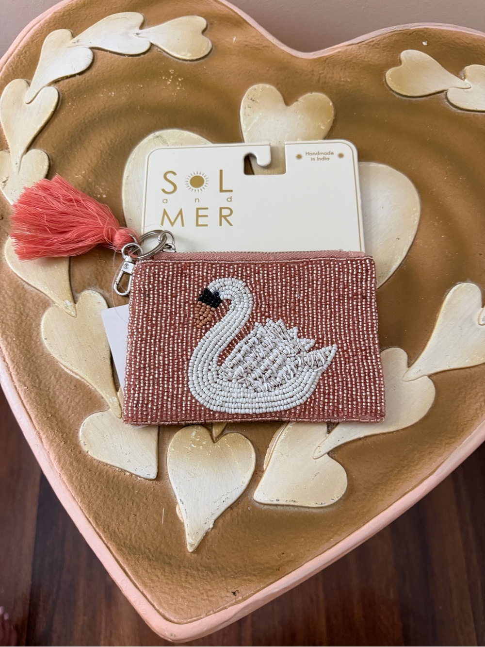 Sol and Mer Beaded Swan Zippered Coin Travel Pouch Wallet